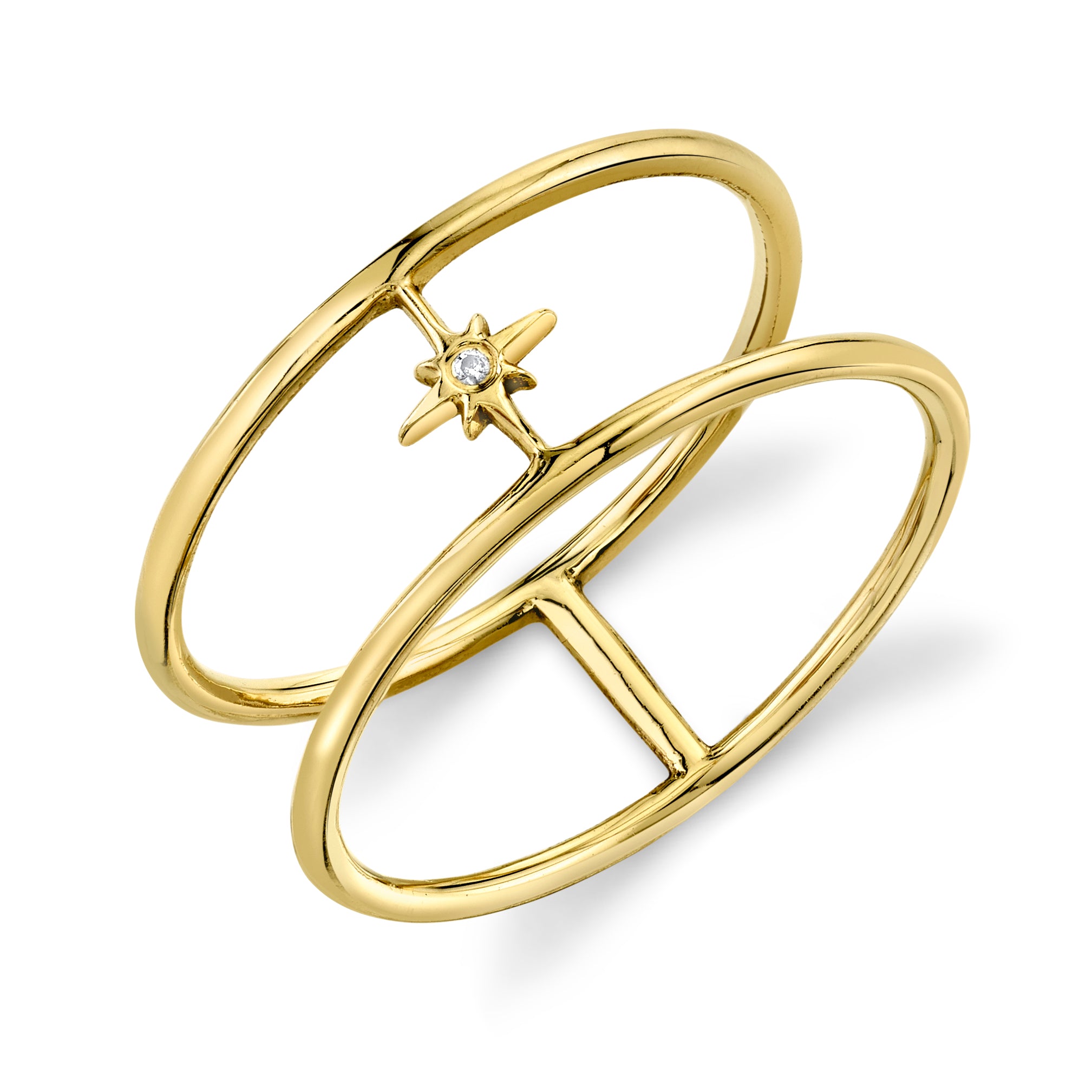 Double Band Diamond Starburst Ring